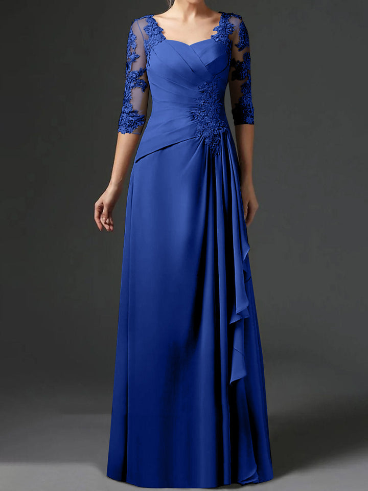 A-Line/Princess Square Neck Half Sleeves Floor-Length Mother of the Bride Dresses With Ruching