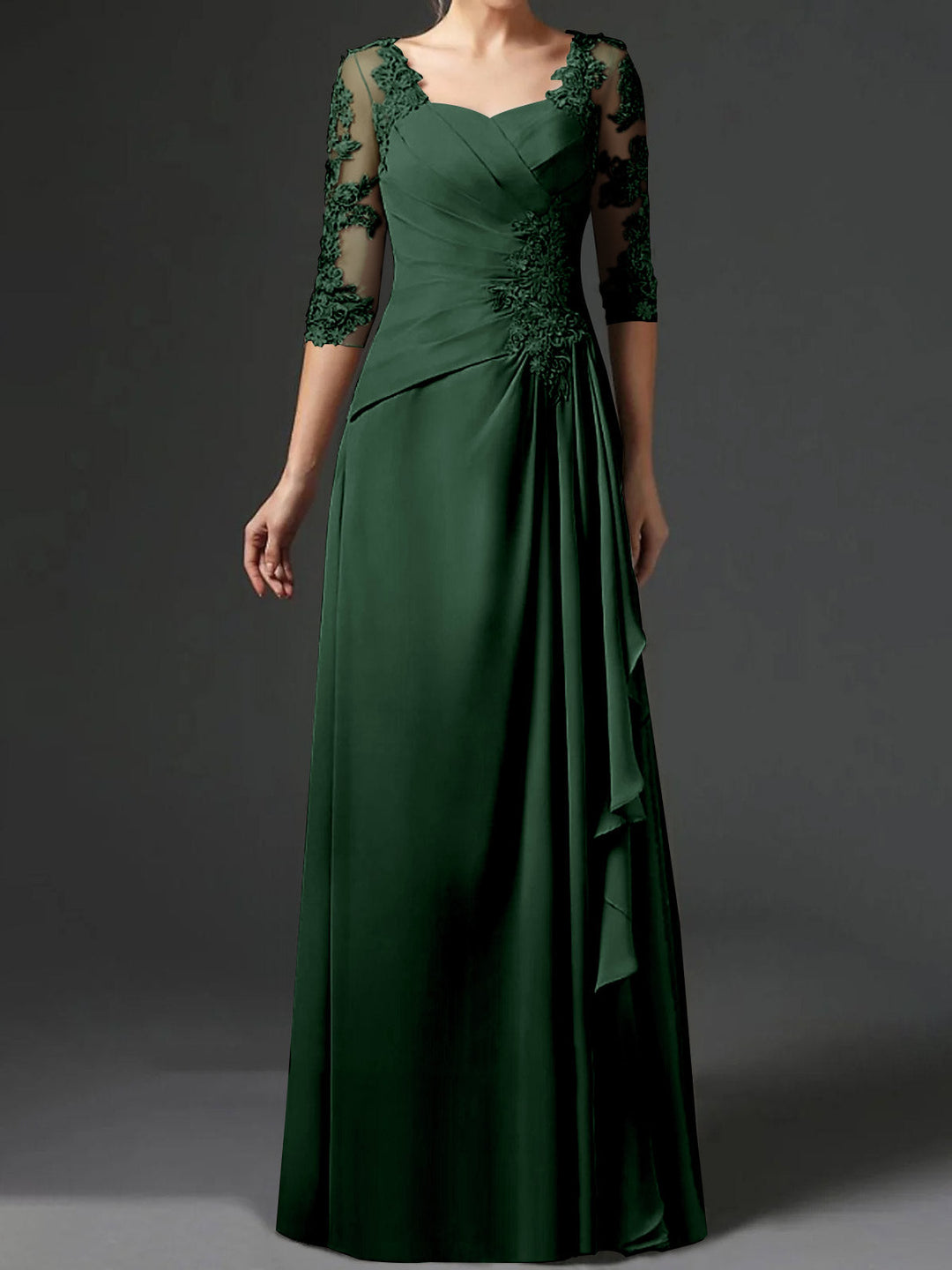 A-Line/Princess Square Neck Half Sleeves Floor-Length Mother of the Bride Dresses With Ruching