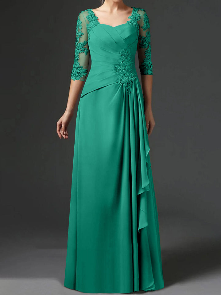 A-Line/Princess Square Neck Half Sleeves Floor-Length Mother of the Bride Dresses With Ruching