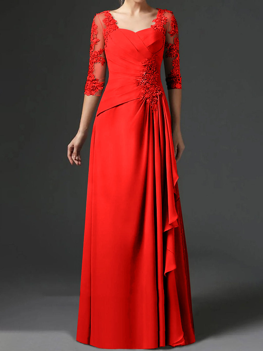 A-Line/Princess Square Neck Half Sleeves Floor-Length Mother of the Bride Dresses With Ruching