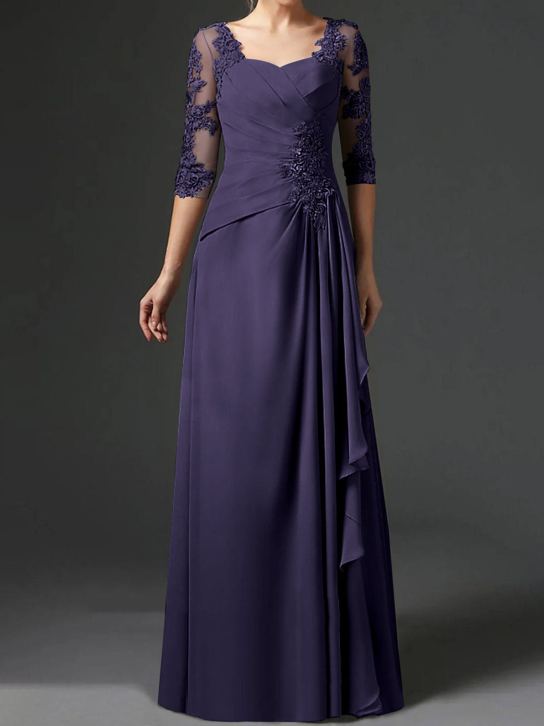 A-Line/Princess Square Neck Half Sleeves Floor-Length Mother of the Bride Dresses With Ruching