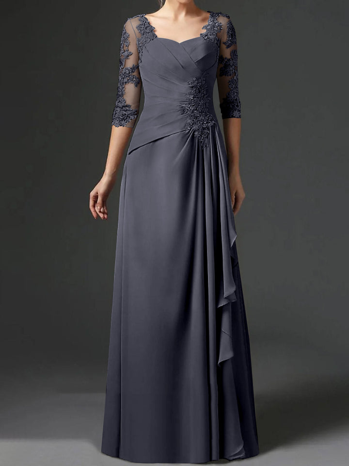 A-Line/Princess Square Neck Half Sleeves Floor-Length Mother of the Bride Dresses With Ruching