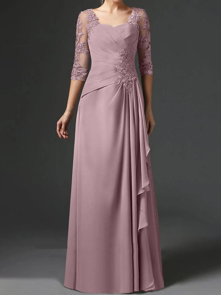 A-Line/Princess Square Neck Half Sleeves Floor-Length Mother of the Bride Dresses With Ruching