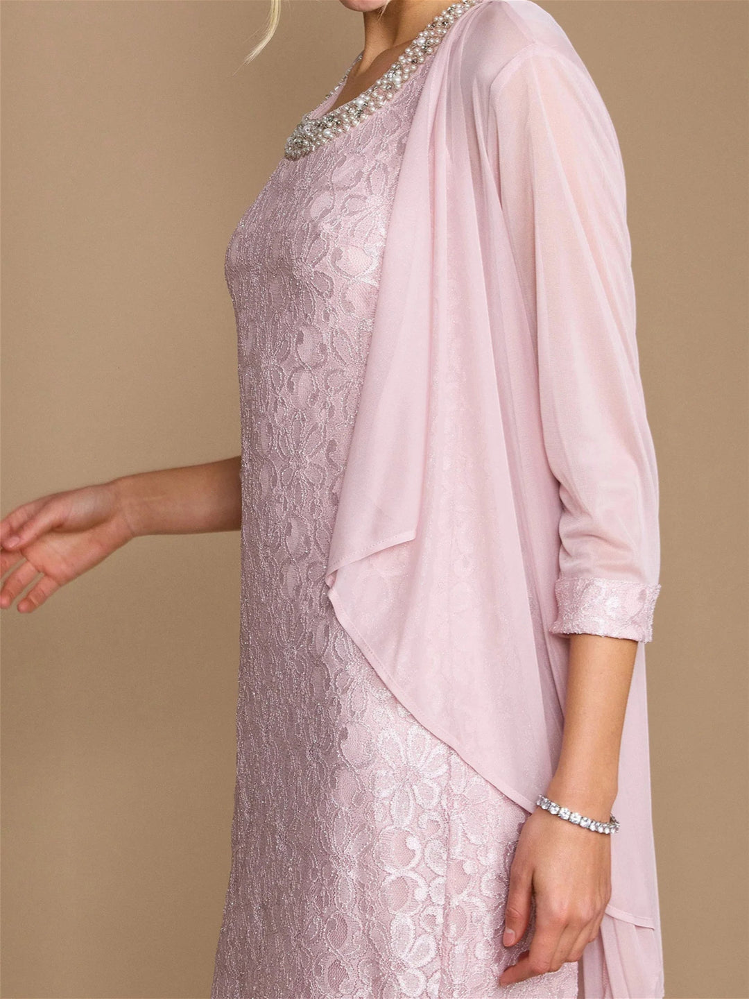 Sheath/Column Scoop Half Sleeves Knee-Length Mother of the Bride Dresses With Jacket & Embroidery