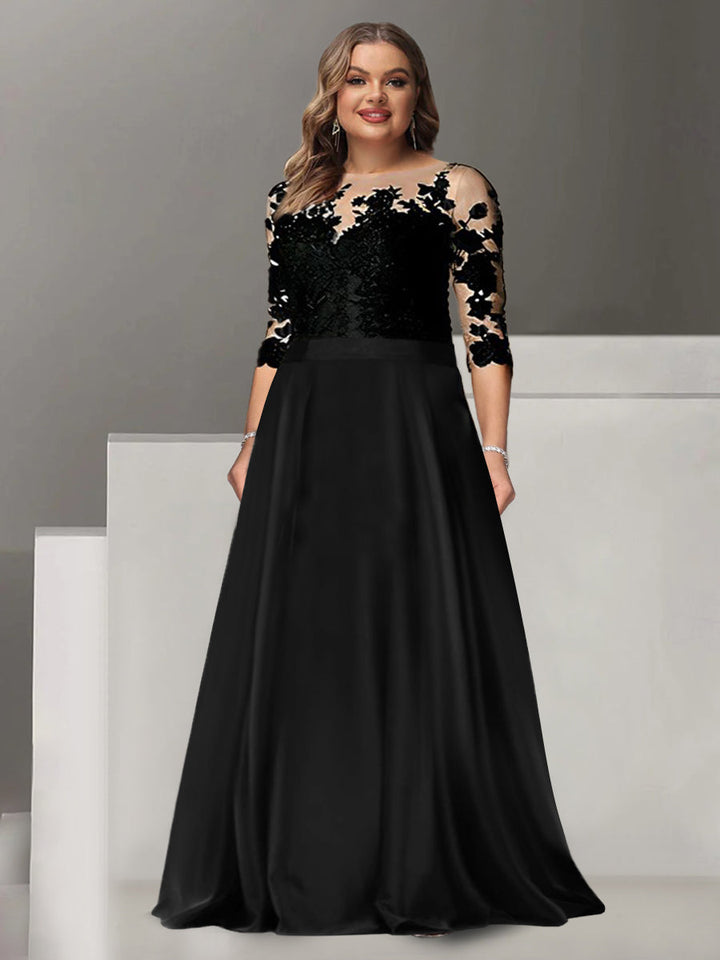 A-Line/Princess Jewel Neck 3/4 Length Sleeves Floor-Length Mother of the Bride Dresses