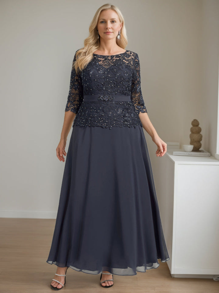 A-Line/Princess Scoop Half Sleeves Ankle-Length Plus Size Mother of the Bride Dresses with Beading & Rhinestone