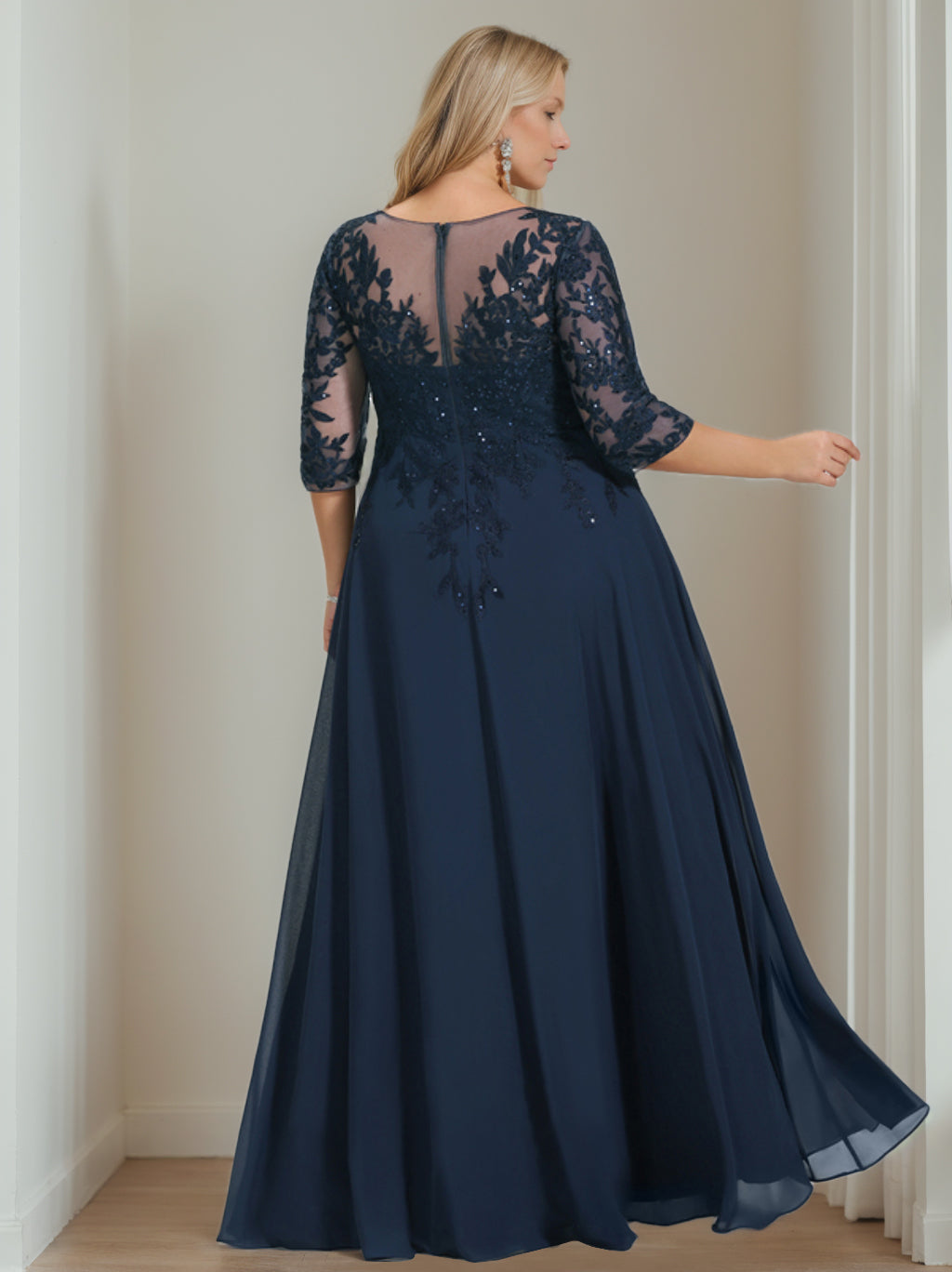 A-Line/Princess V-Neck Half Sleeves Floor-Length Mother of the Bride Dresses with Sequins