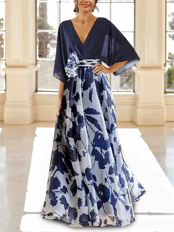 A-Line/Princess V-Neck Half Sleeves Mother Of The Bride Dresses With Chiffon