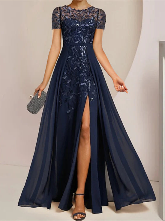 A-Line/Princess Scoop Floor-Length Mother of the Bride Dresses with Split Side Ruffles Sequins