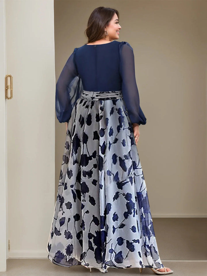 navy blue floral print mother of the bride dress