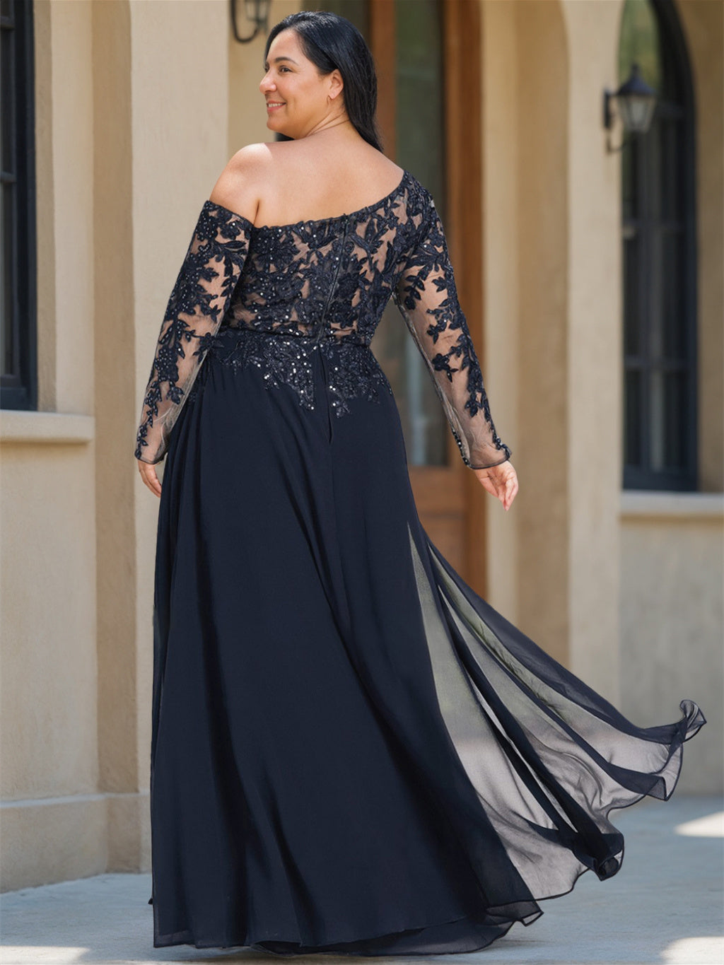 A-Line/Princess One-Shoulder Long Sleeves Floor Length Mother of the Bride Dresses with High Split