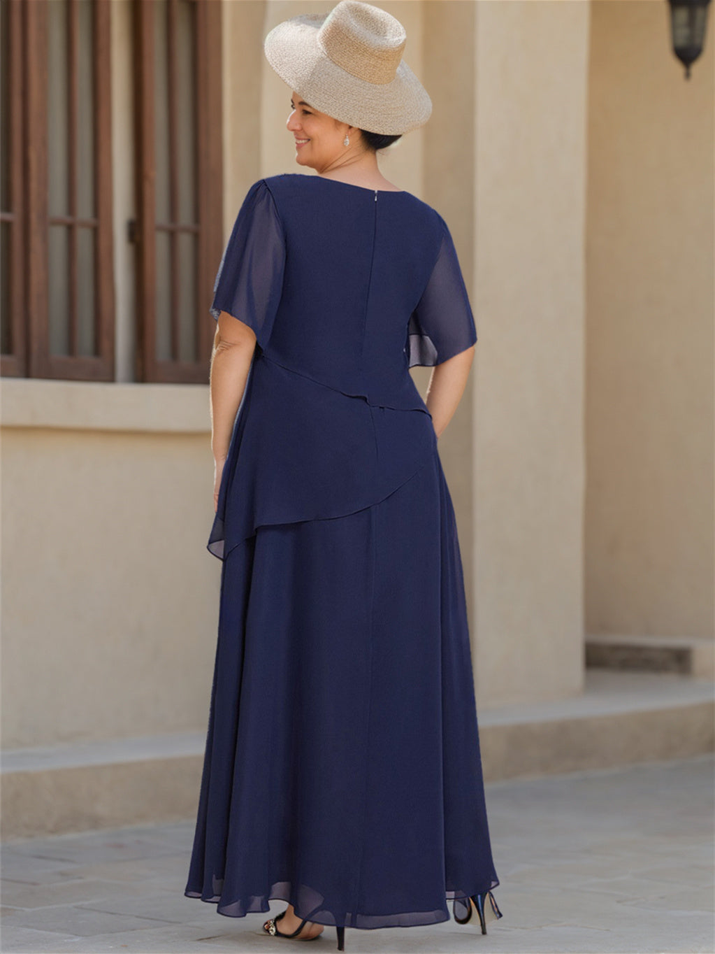 A-Line/Princess Chiffon Ankle-Length 1/2 Sleeves Scoop Mother of the Bride Dresses