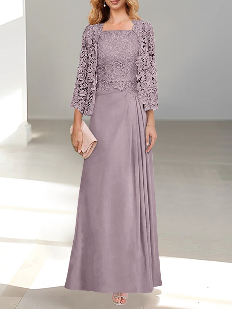 A-Line/Princess Scoop Floor-Length Mother of the Bride Dresses with Pleated & Sequins