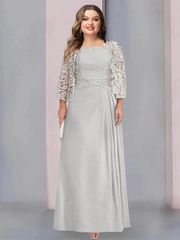 A-Line/Princess Scoop Floor-Length Plus Size Mother of the Bride Dresses with Pleated & Sequins