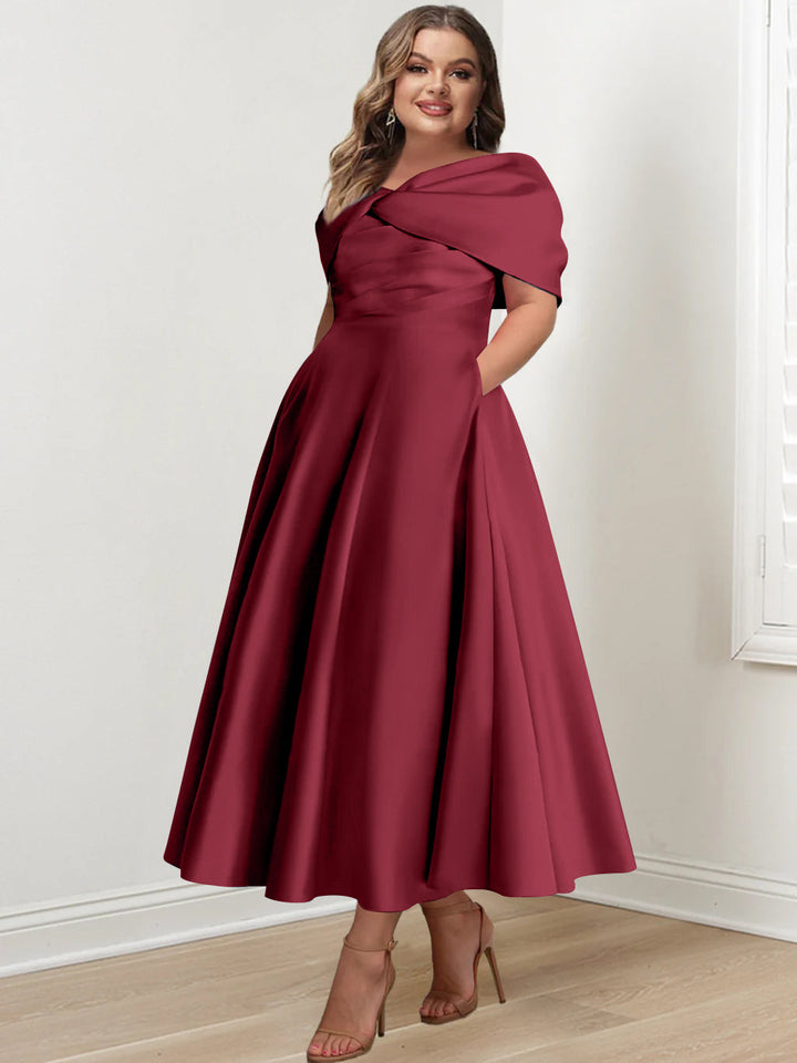 A-Line/Princess Off-The-Shoulder Sleeveless Ankle-Length Plus Size Mother Of The Bride Dresses With Ruffles & Bowknot
