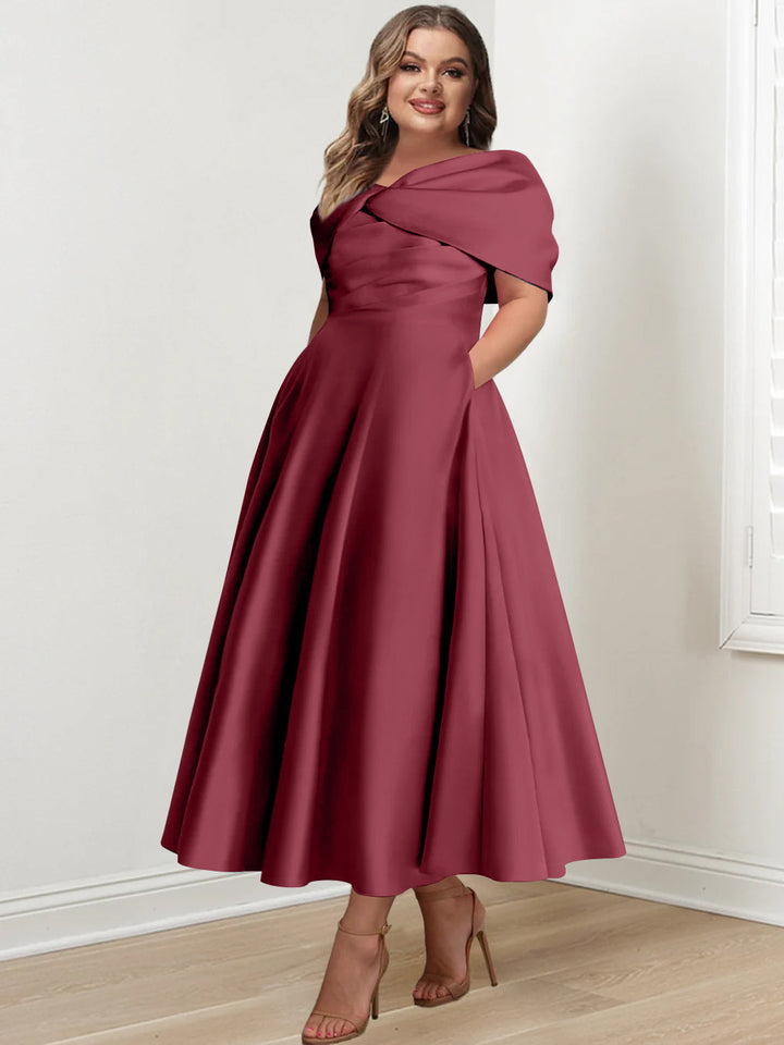 A-Line/Princess Off-The-Shoulder Sleeveless Ankle-Length Plus Size Mother Of The Bride Dresses With Ruffles & Bowknot