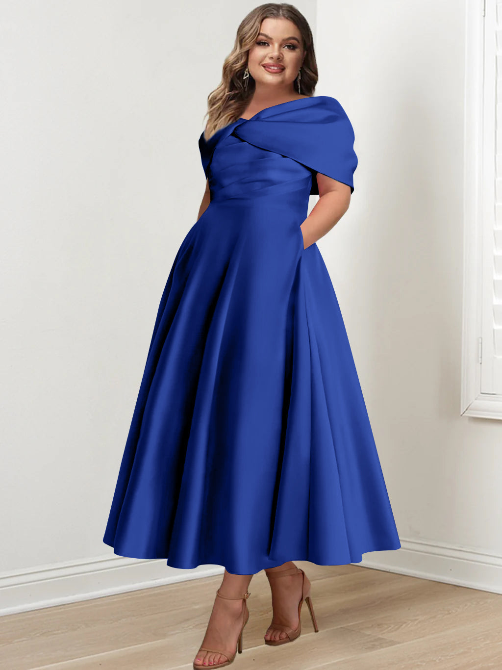 A-Line/Princess Off-The-Shoulder Sleeveless Ankle-Length Plus Size Mother Of The Bride Dresses With Ruffles & Bowknot