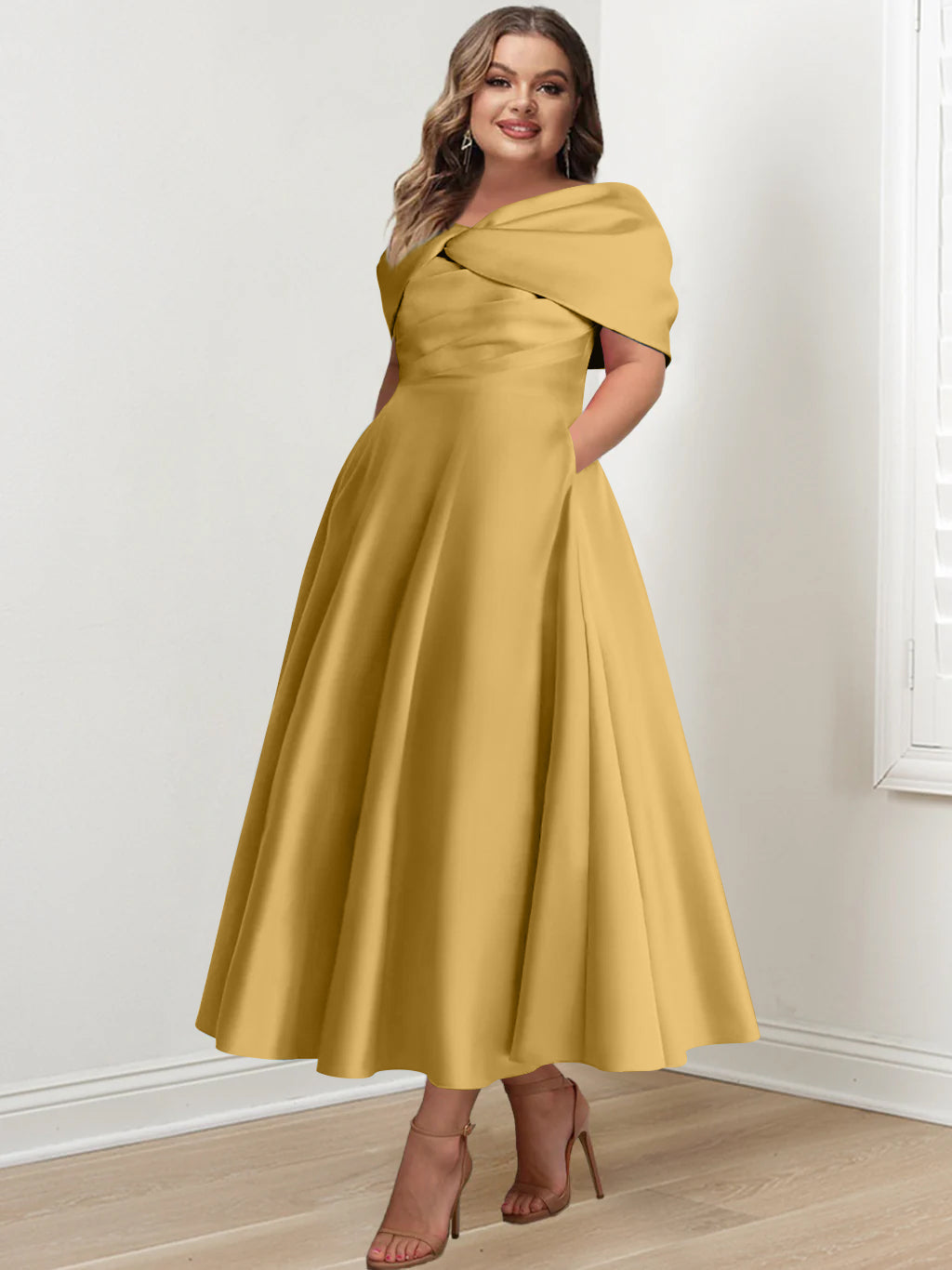 A-Line/Princess Off-The-Shoulder Sleeveless Ankle-Length Plus Size Mother Of The Bride Dresses With Ruffles & Bowknot