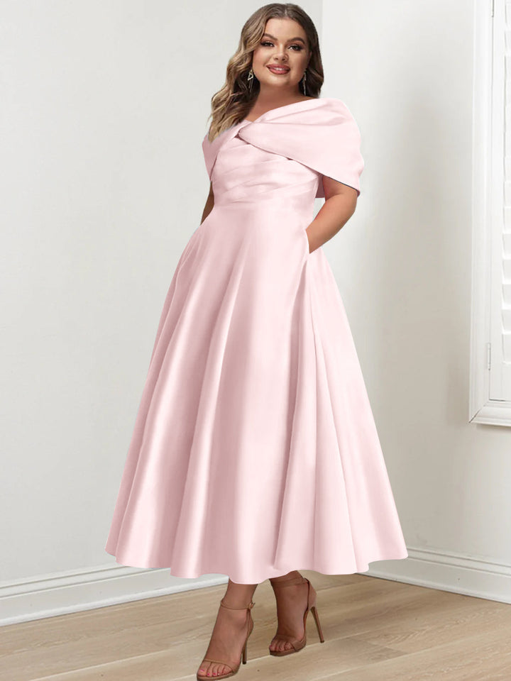 A-Line/Princess Off-The-Shoulder Sleeveless Ankle-Length Plus Size Mother Of The Bride Dresses With Ruffles & Bowknot