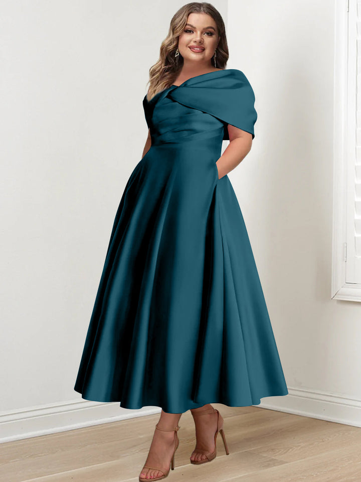 A-Line/Princess Off-The-Shoulder Sleeveless Ankle-Length Plus Size Mother Of The Bride Dresses With Ruffles & Bowknot