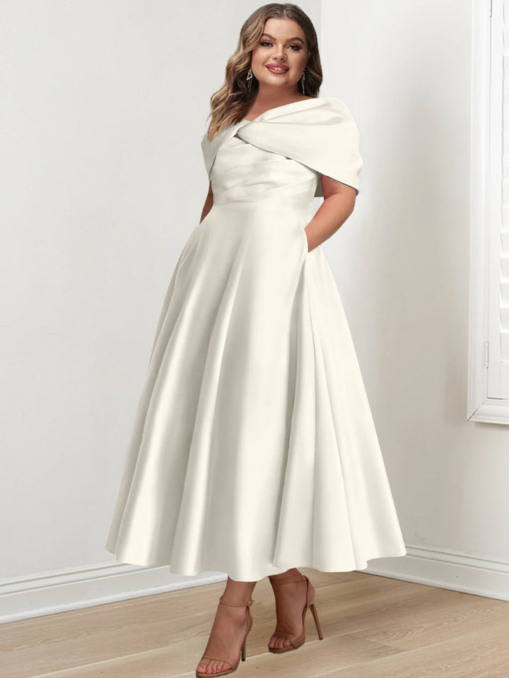 A-Line/Princess Off-The-Shoulder Sleeveless Ankle-Length Plus Size Mother Of The Bride Dresses With Ruffles & Bowknot