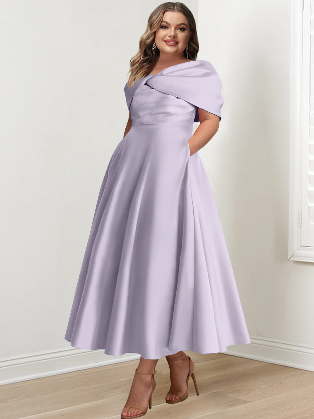 A-Line/Princess Off-The-Shoulder Sleeveless Ankle-Length Plus Size Mother Of The Bride Dresses With Ruffles & Bowknot