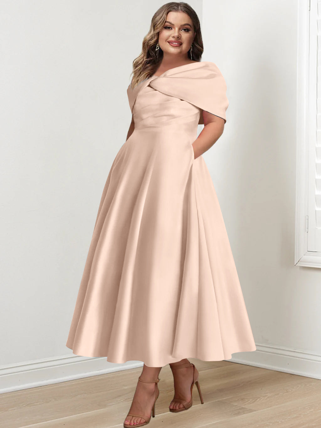 A-Line/Princess Off-The-Shoulder Sleeveless Ankle-Length Plus Size Mother Of The Bride Dresses With Ruffles & Bowknot