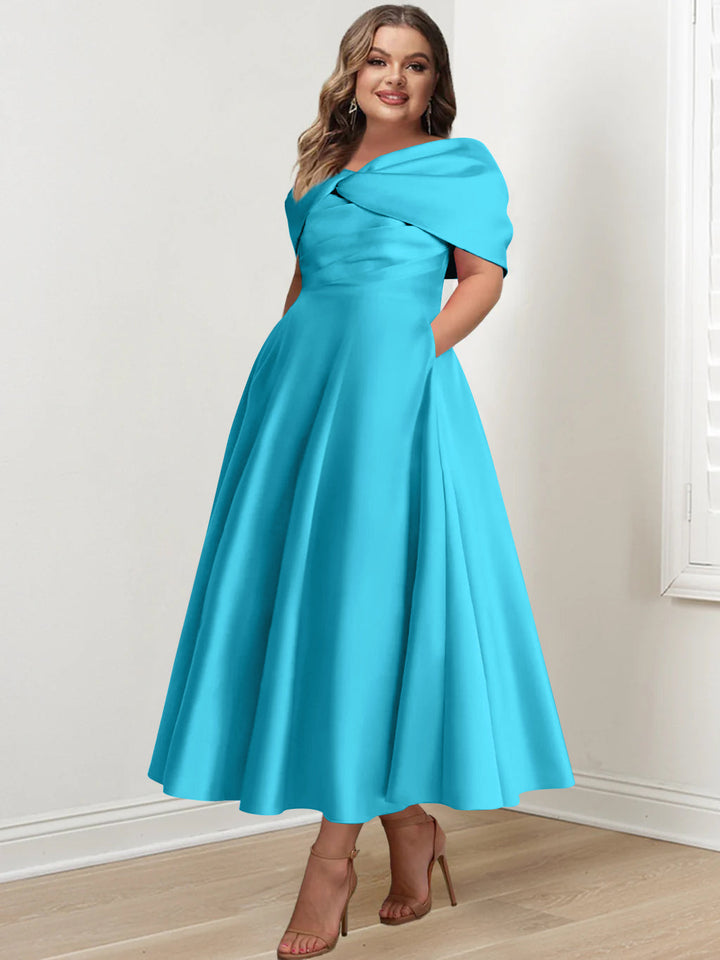 A-Line/Princess Off-The-Shoulder Sleeveless Ankle-Length Plus Size Mother Of The Bride Dresses With Ruffles & Bowknot