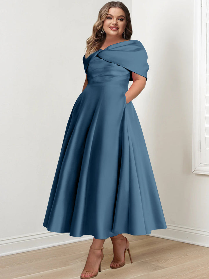 A-Line/Princess Off-The-Shoulder Sleeveless Ankle-Length Plus Size Mother Of The Bride Dresses With Ruffles & Bowknot