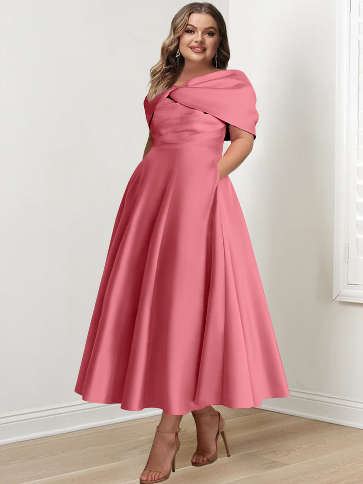 A-Line/Princess Off-The-Shoulder Sleeveless Ankle-Length Plus Size Mother Of The Bride Dresses With Ruffles & Bowknot