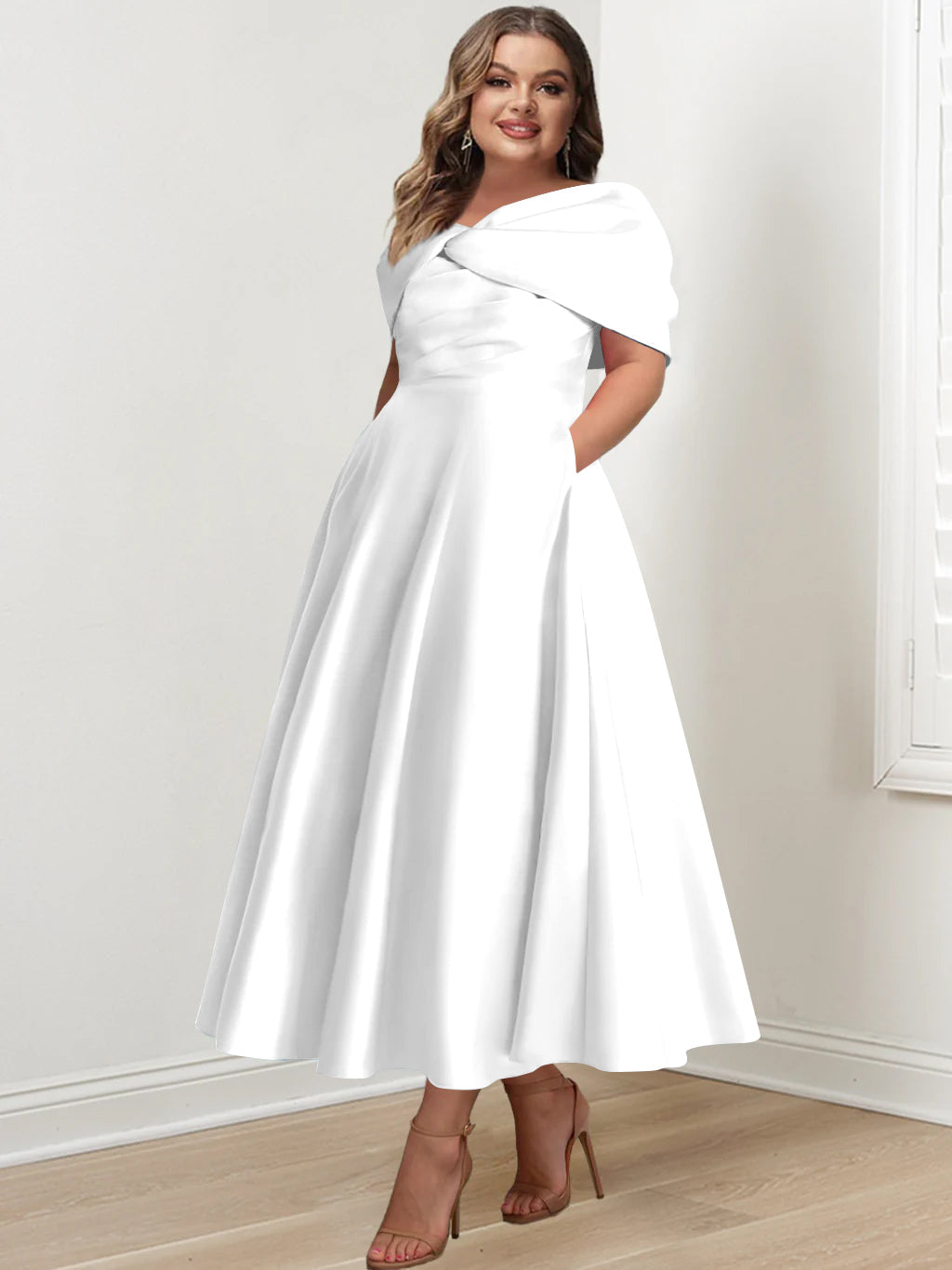 A-Line/Princess Off-The-Shoulder Sleeveless Ankle-Length Plus Size Mother Of The Bride Dresses With Ruffles & Bowknot