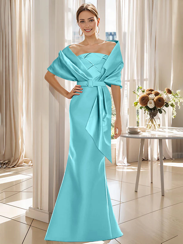 Trumpet 2 Pieces Floor-Length Mother of the Bride  & Groom Dresses with Wrap