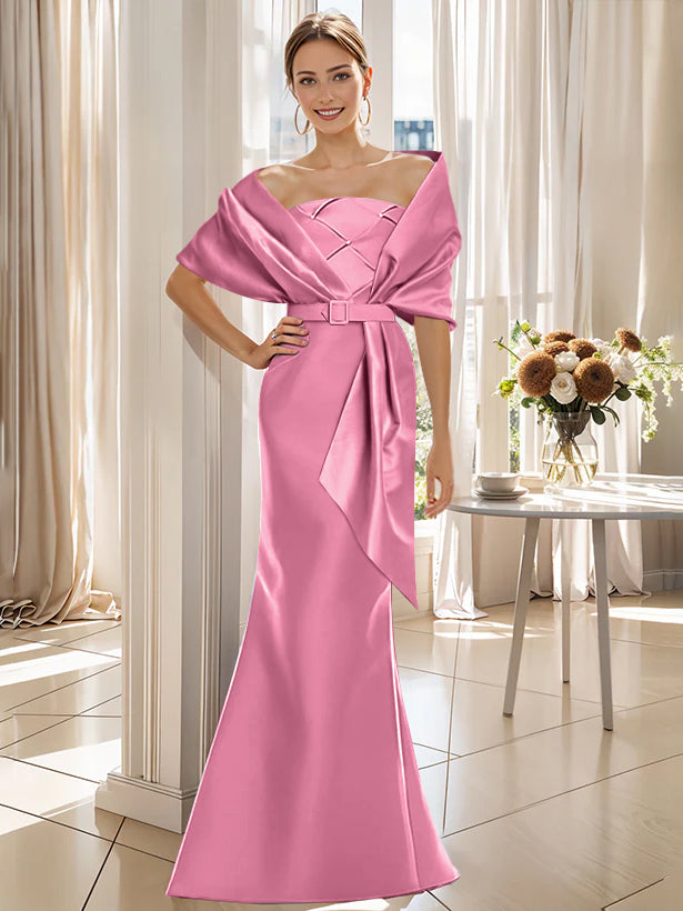 Trumpet 2 Pieces Floor-Length Mother of the Bride  & Groom Dresses with Wrap