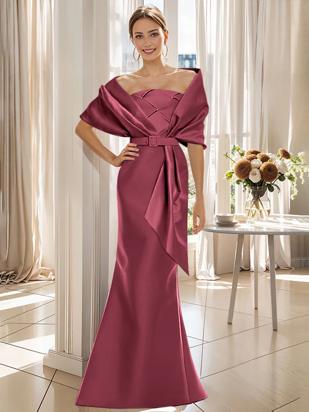 Trumpet 2 Pieces Floor-Length Mother of the Bride  & Groom Dresses with Wrap