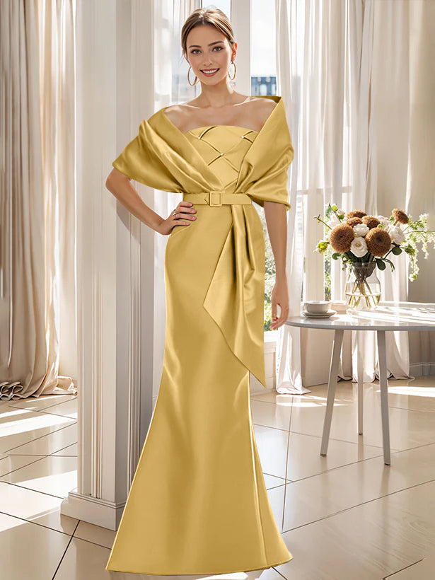 Trumpet 2 Pieces Floor-Length Mother of the Bride  & Groom Dresses with Wrap