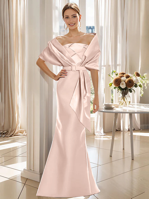 Trumpet 2 Pieces Floor-Length Mother of the Bride  & Groom Dresses with Wrap