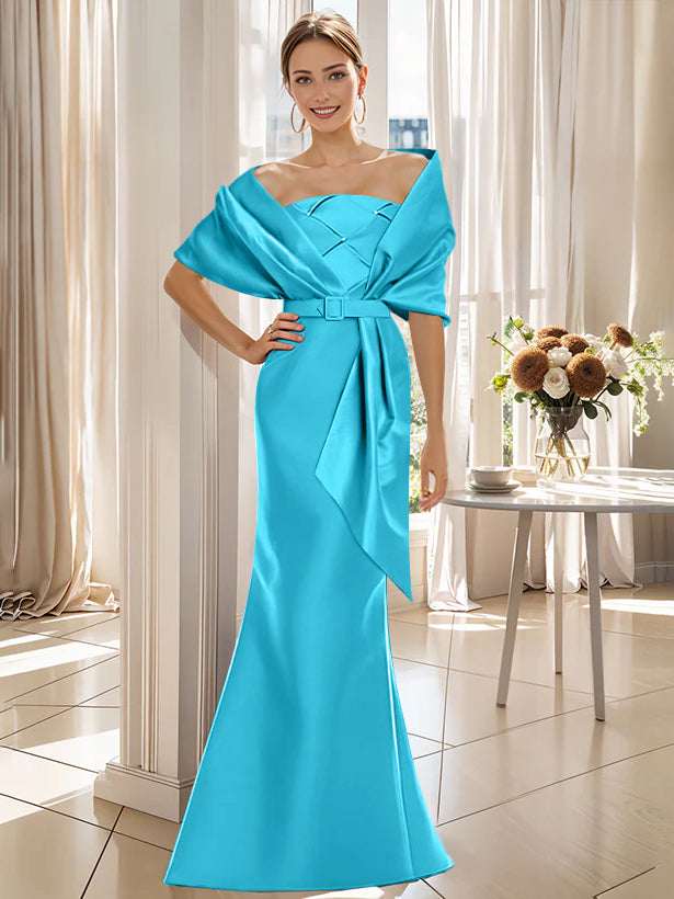 Trumpet 2 Pieces Floor-Length Mother of the Bride  & Groom Dresses with Wrap