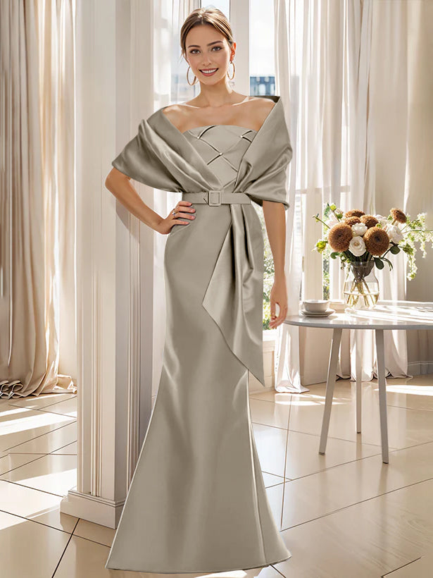 Trumpet 2 Pieces Floor-Length Mother of the Bride  & Groom Dresses with Wrap