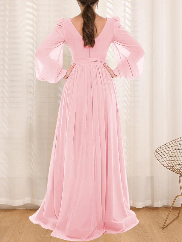 A-Line/Princess Sweetheart Long Sleeves Floor-Length Plus Size Mother of the Bride Dresses with Lace & Pleated