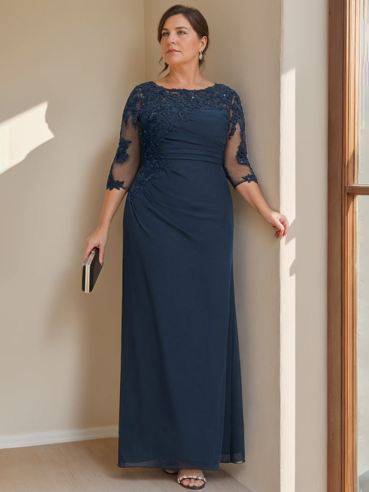 Sheath/Column Scoop Neck Half Sleeves Floor-Length Plus Size Mother of the Bride Dresses with Ruffles