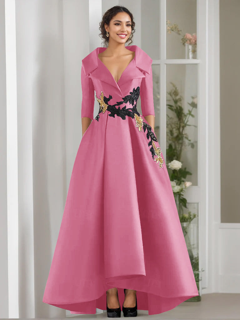 A-Line/Princess V-Neck Long Sleeves Floor Length Mother of the Bride Dresses With Appliques & Beading