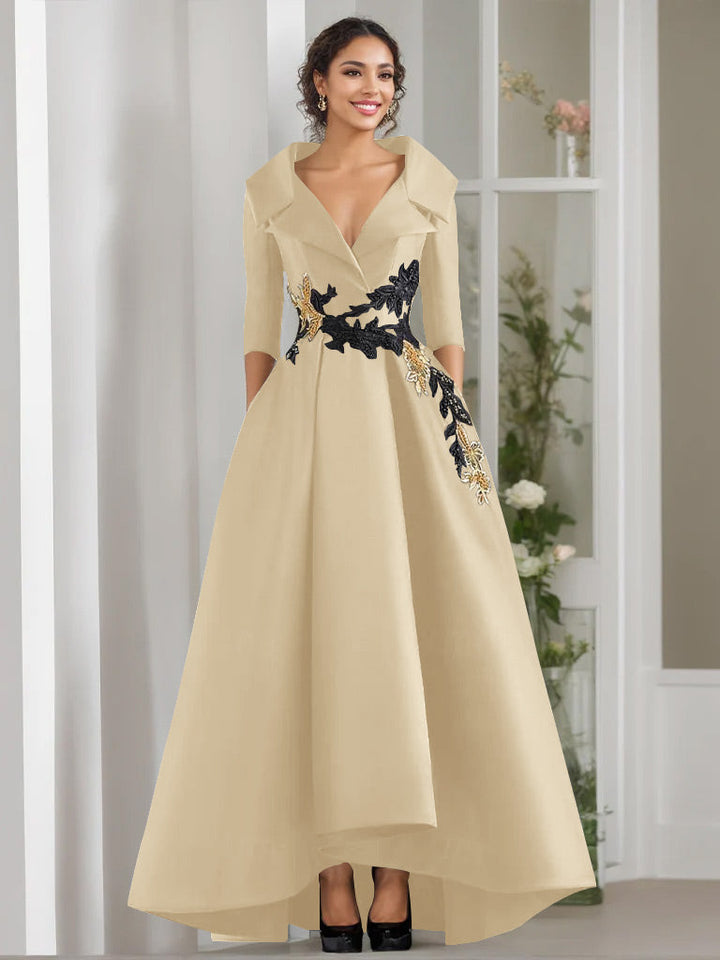 A-Line/Princess V-Neck Long Sleeves Floor Length Mother of the Bride Dresses With Appliques & Beading