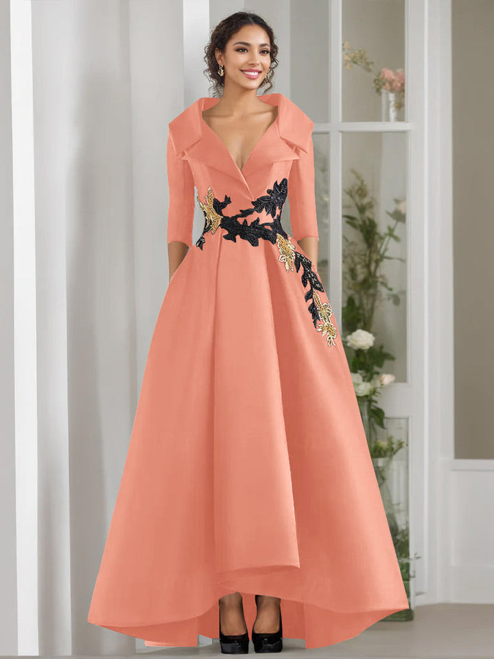 A-Line/Princess V-Neck Long Sleeves Floor Length Mother of the Bride Dresses With Appliques & Beading