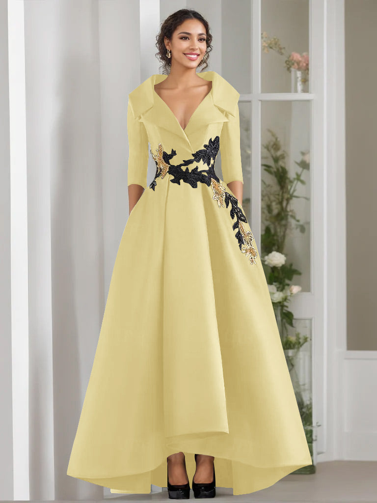 A-Line/Princess V-Neck Long Sleeves Floor Length Mother of the Bride Dresses With Appliques & Beading