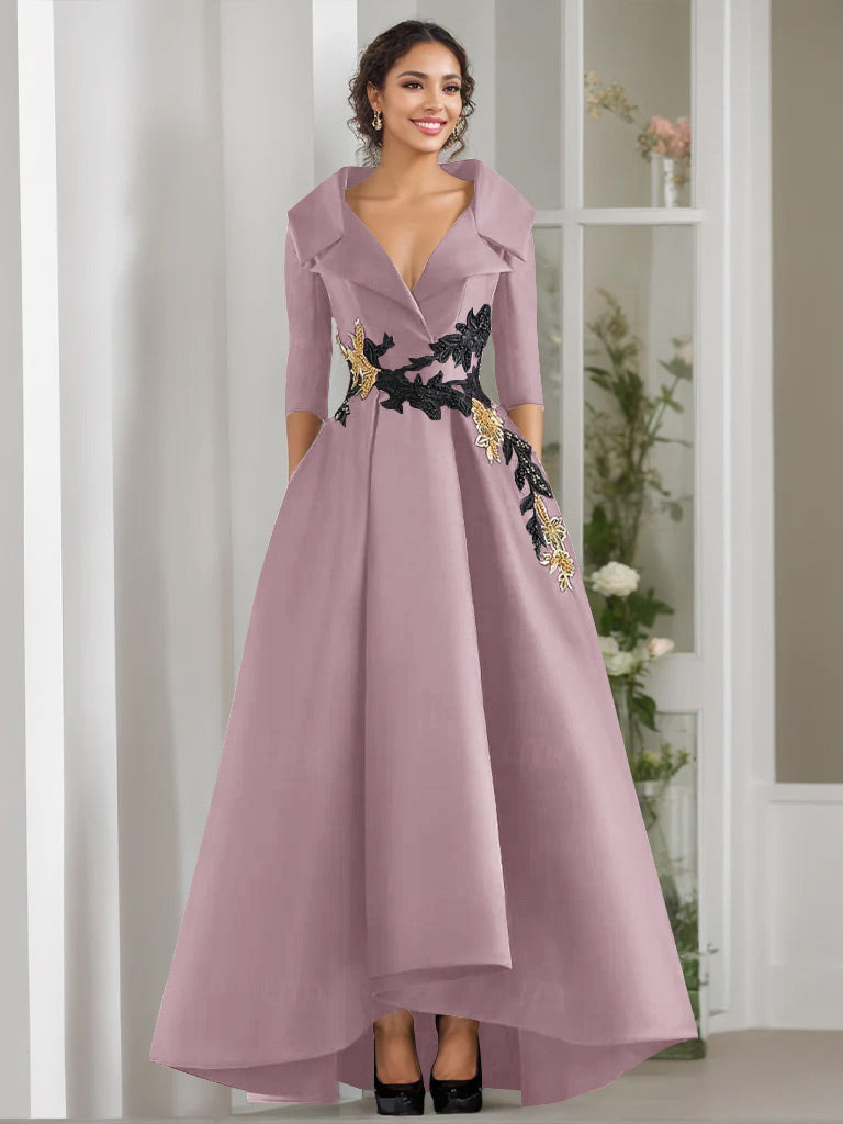 A-Line/Princess V-Neck Long Sleeves Floor Length Mother of the Bride Dresses With Appliques & Beading