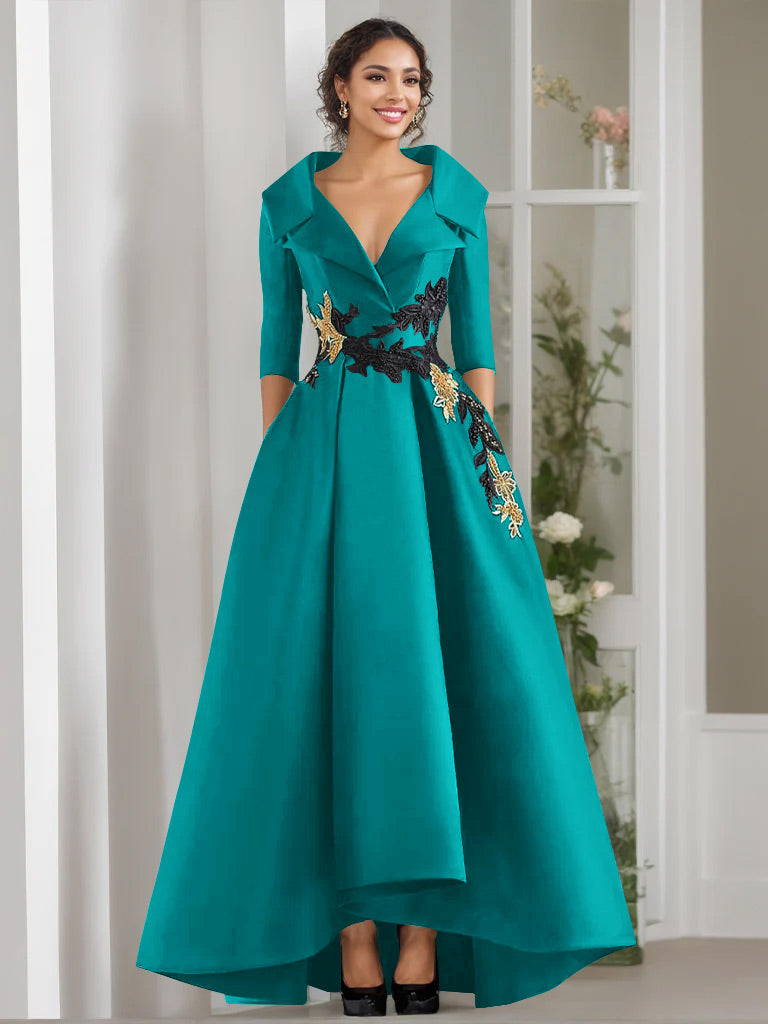 A-Line/Princess V-Neck Long Sleeves Floor Length Mother of the Bride Dresses With Appliques & Beading