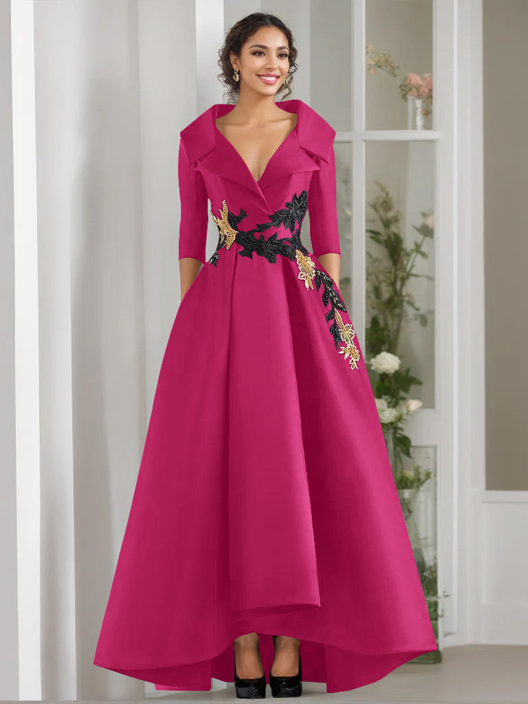 A-Line/Princess V-Neck Long Sleeves Floor Length Mother of the Bride Dresses With Appliques & Beading