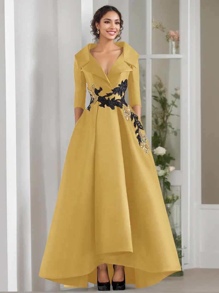 A-Line/Princess V-Neck Long Sleeves Floor Length Mother of the Bride Dresses With Appliques & Beading