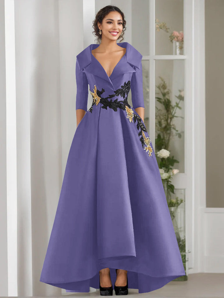 A-Line/Princess V-Neck Long Sleeves Floor Length Mother of the Bride Dresses With Appliques & Beading