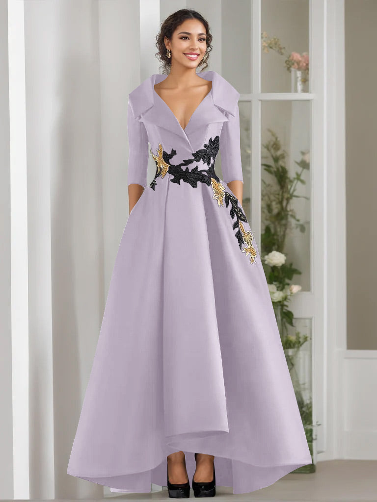 A-Line/Princess V-Neck Long Sleeves Floor Length Mother of the Bride Dresses With Appliques & Beading